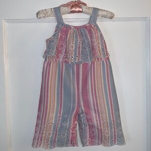 Rare Editions Pastel Romper 3-6M EUC Eyelet & Stripes